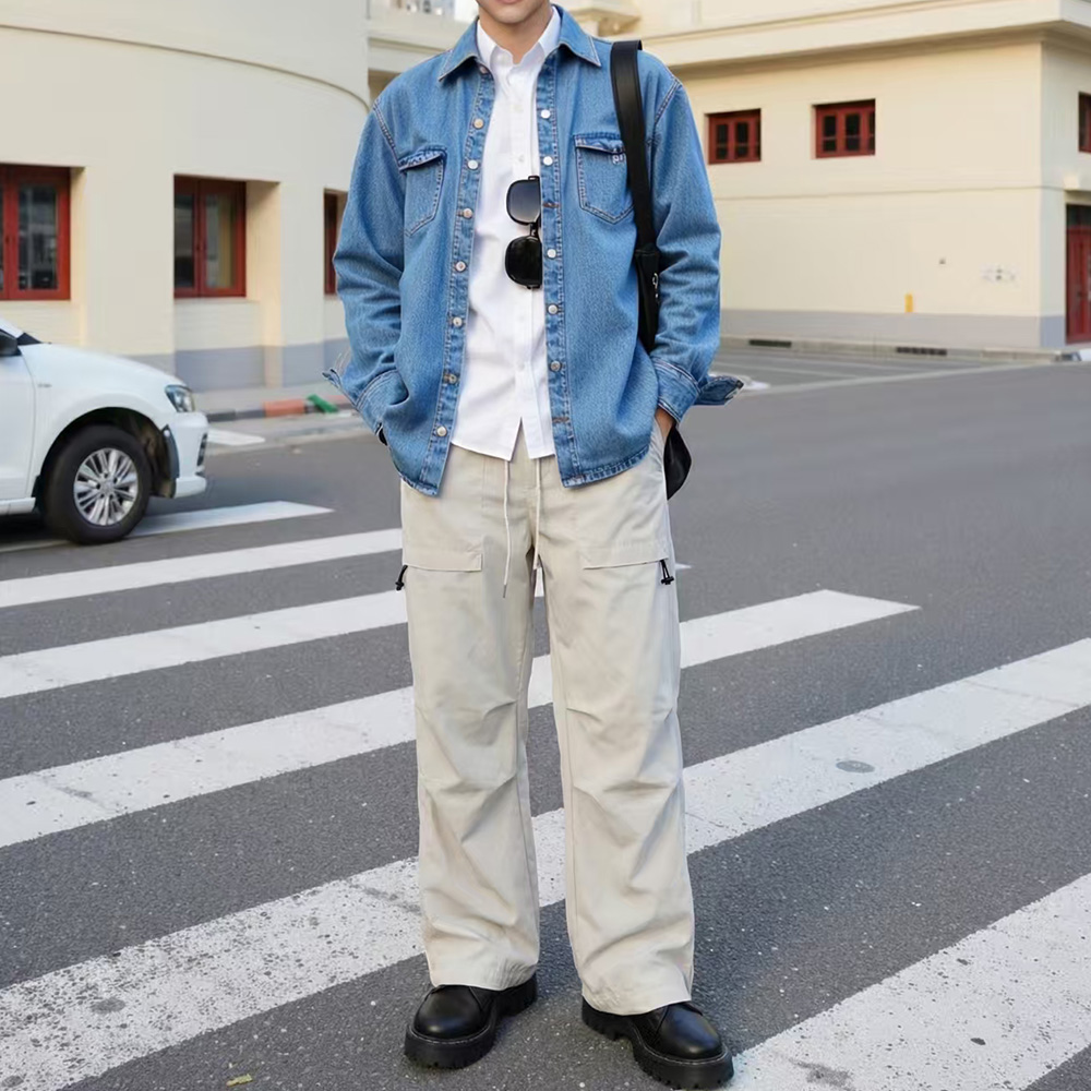 Pantalones deportivos plisados para hombre