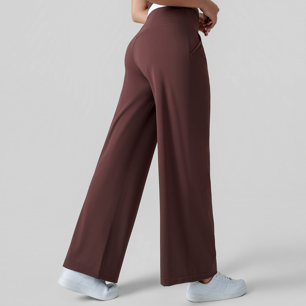 Pantalones de yoga relajados de pierna ancha y cintura alta